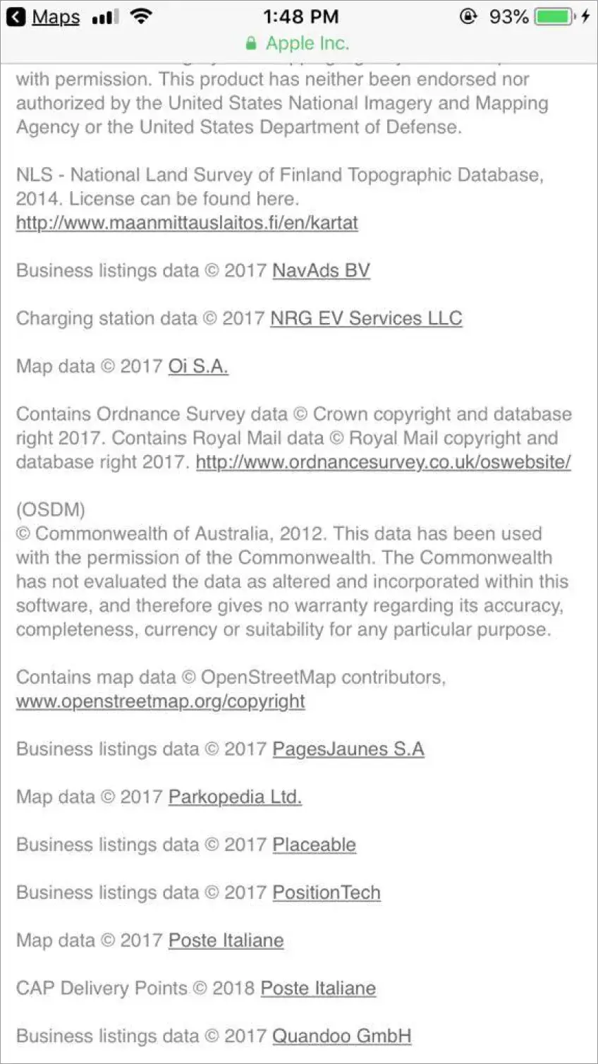 Apple declaration of OSM as its contributor